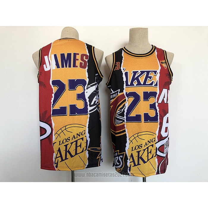 Camiseta Los Angeles Lakers Lebron James #23 Heat Cavaliers Negro Rojo Amarillo